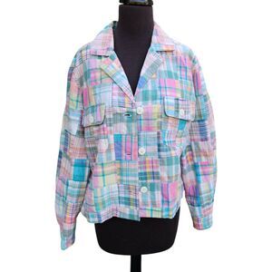 Vtg Pastel Plaid Patchwork Jacket Size L Lined Boho-chic Bohemian Hippie Preppy